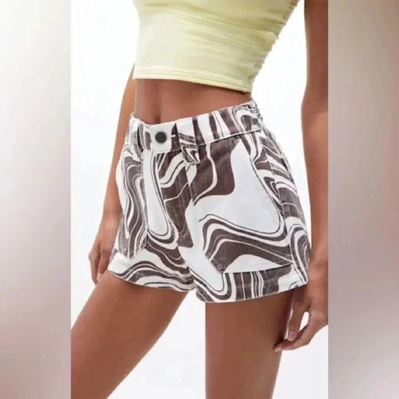 PacSun Mocha Swirl Elastic Waist Carpenter Shorts size S - Picture 1 of 7